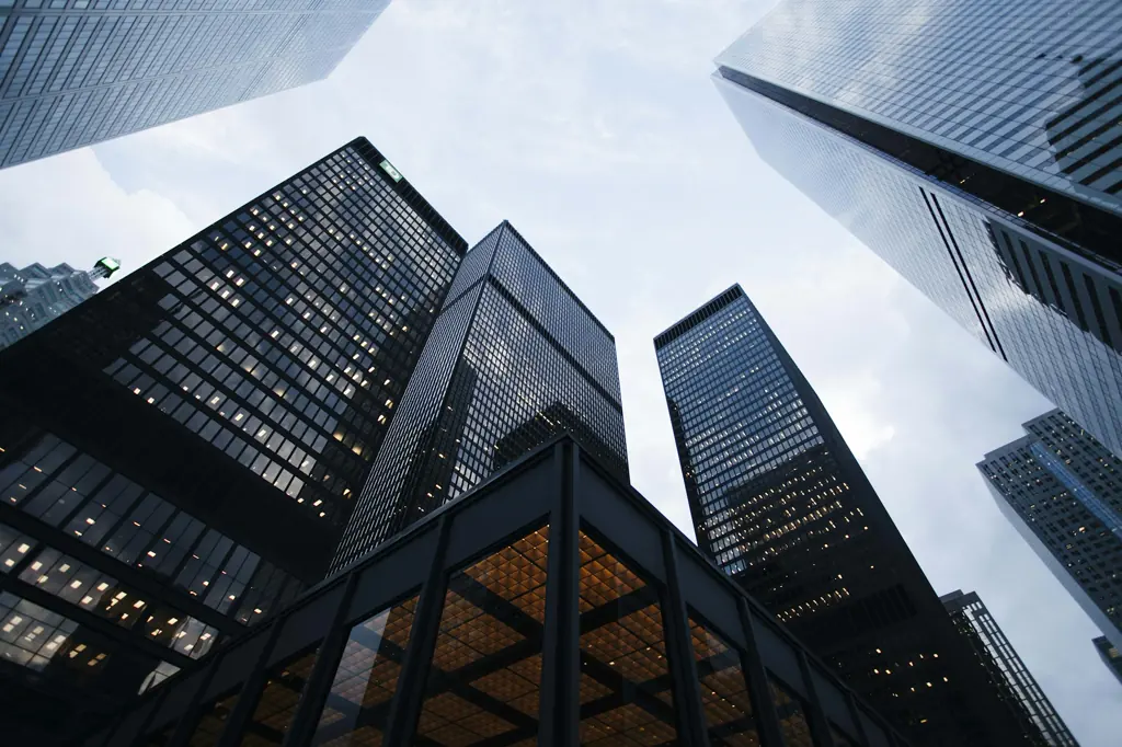 Glass office towers in a business district