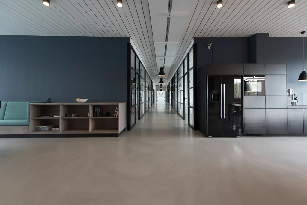 Empty meeting room with a long table